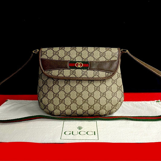 GUCCI Shoulder Bag Leather, PVC Brown GG logo Pattern Sherry line Women Used Authentic