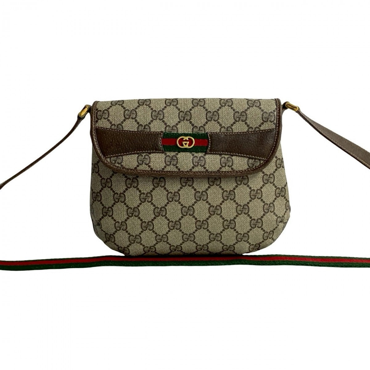 GUCCI Shoulder Bag Leather, PVC Brown GG logo Pattern Sherry line Women Used Authentic