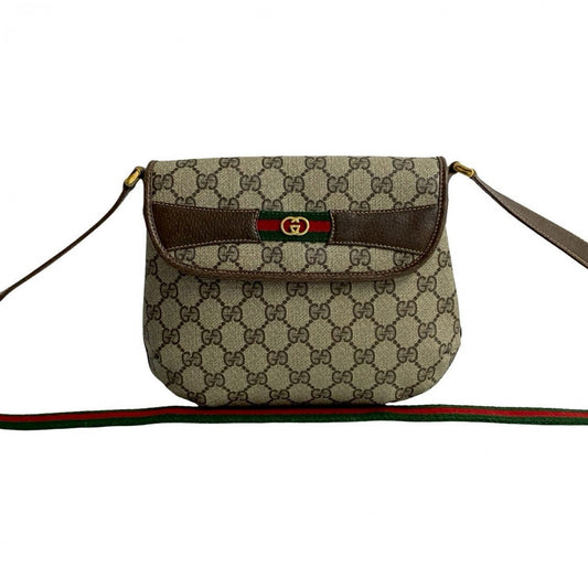 GUCCI Shoulder Bag Leather, PVC Brown GG logo Pattern Sherry line Women Used Authentic
