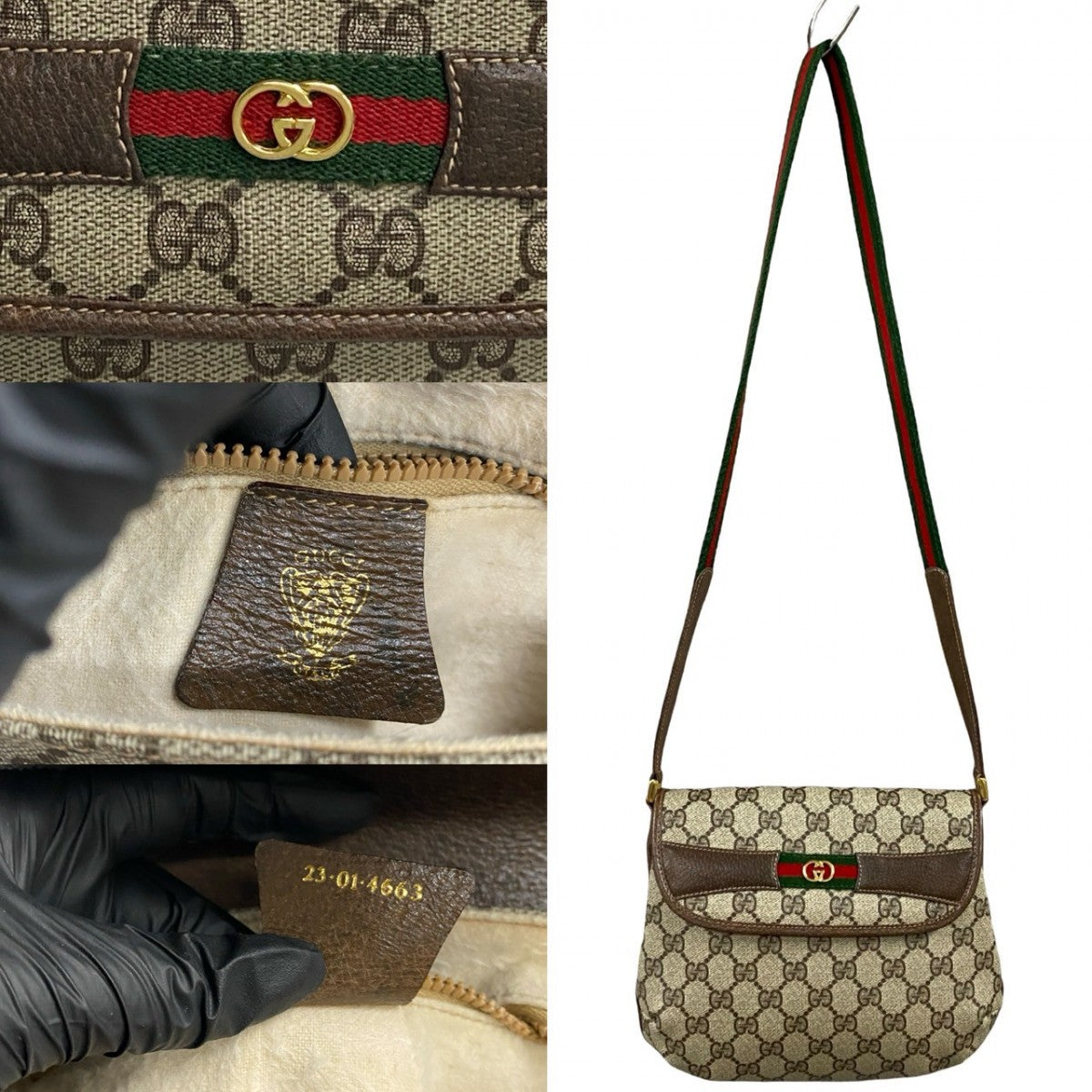 GUCCI Shoulder Bag Leather, PVC Brown GG logo Pattern Sherry line Women Used Authentic