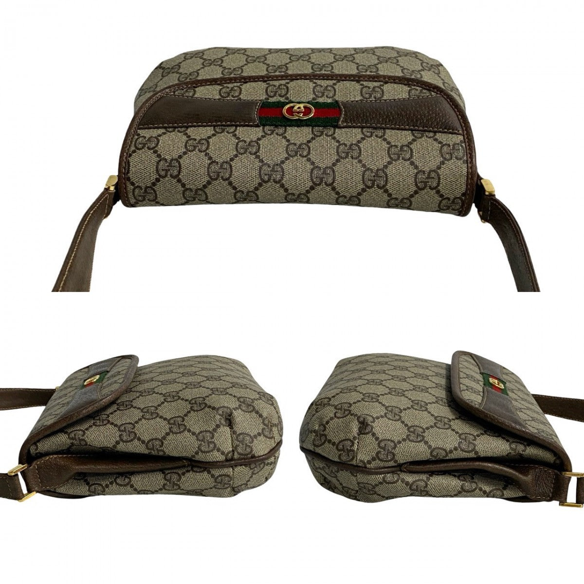 GUCCI Shoulder Bag Leather, PVC Brown GG logo Pattern Sherry line Women Used Authentic
