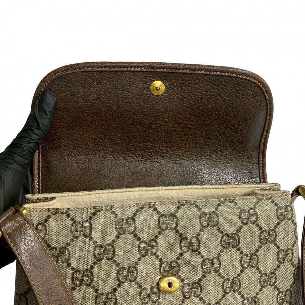 GUCCI Shoulder Bag Leather, PVC Brown GG logo Pattern Sherry line Women Used Authentic