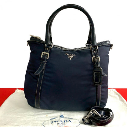 PRADA Shoulder Bag leather Navy