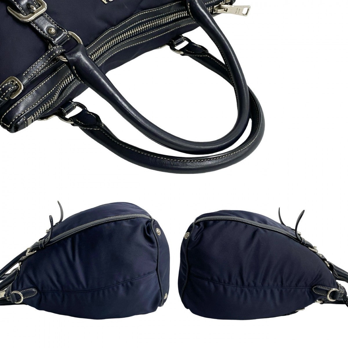 PRADA Shoulder Bag leather Navy
