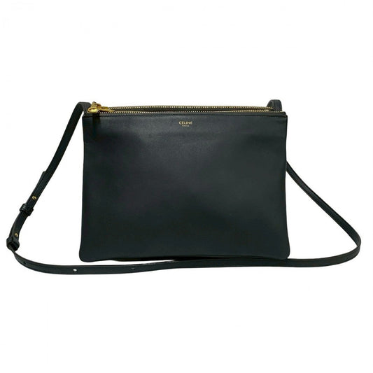 CELINE Shoulder Bag leather gray logo Trio Small Women Used Authentic