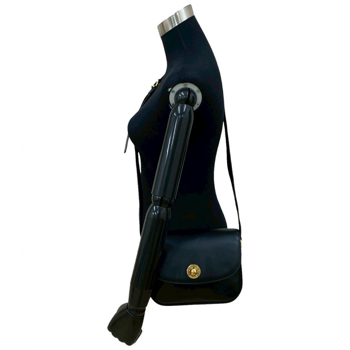 CELINE Shoulder Bag leather black Star Ball logo Metal Women Used Authentic