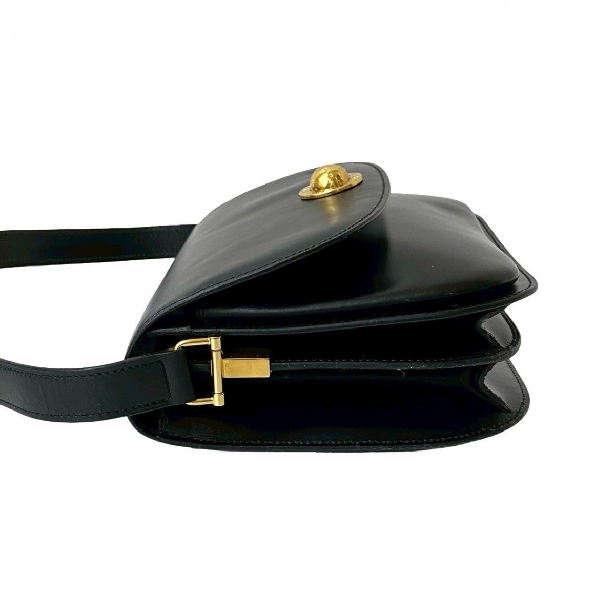 CELINE Shoulder Bag leather black Star Ball logo Metal Women Used Authentic