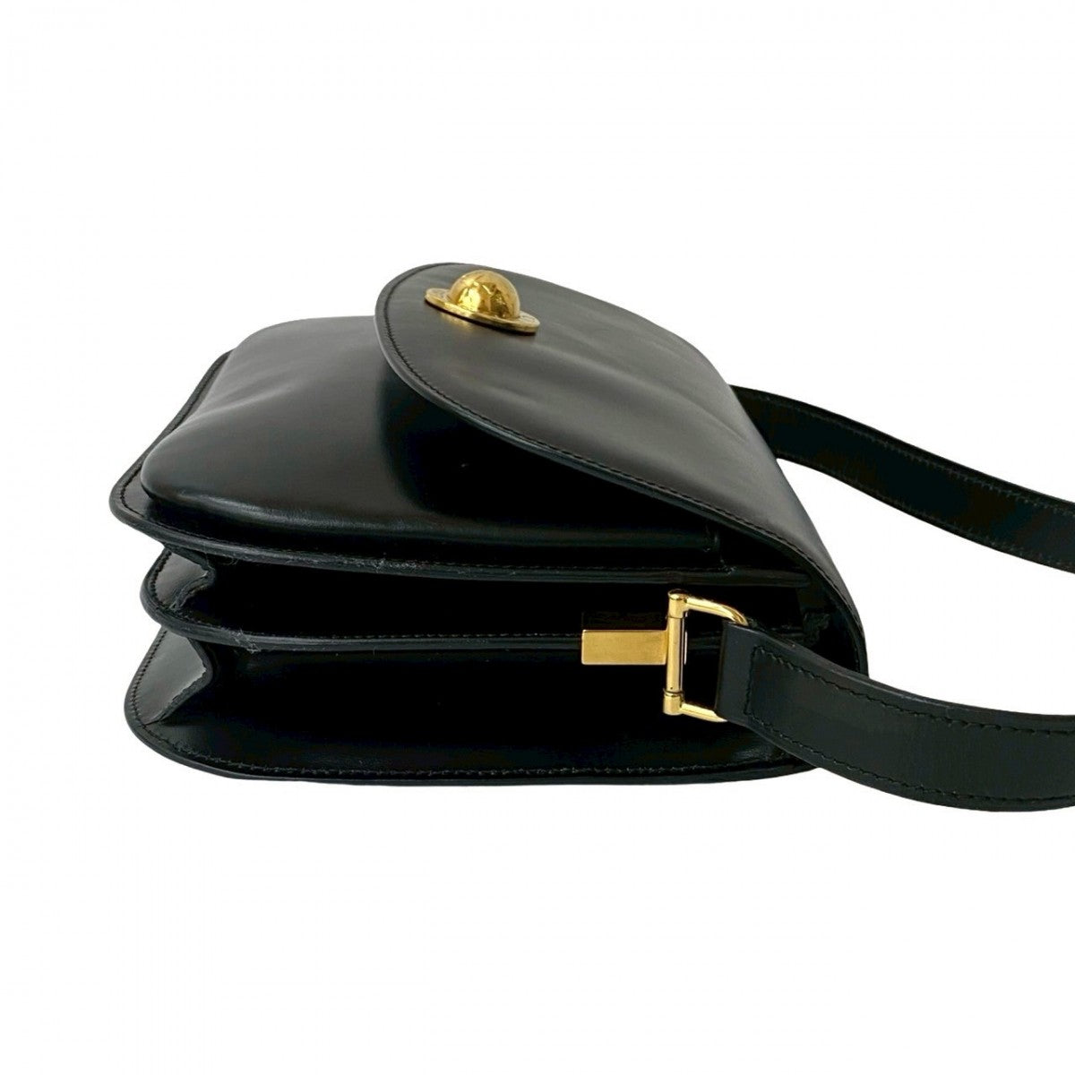 CELINE Shoulder Bag leather black Star Ball logo Metal Women Used Authentic