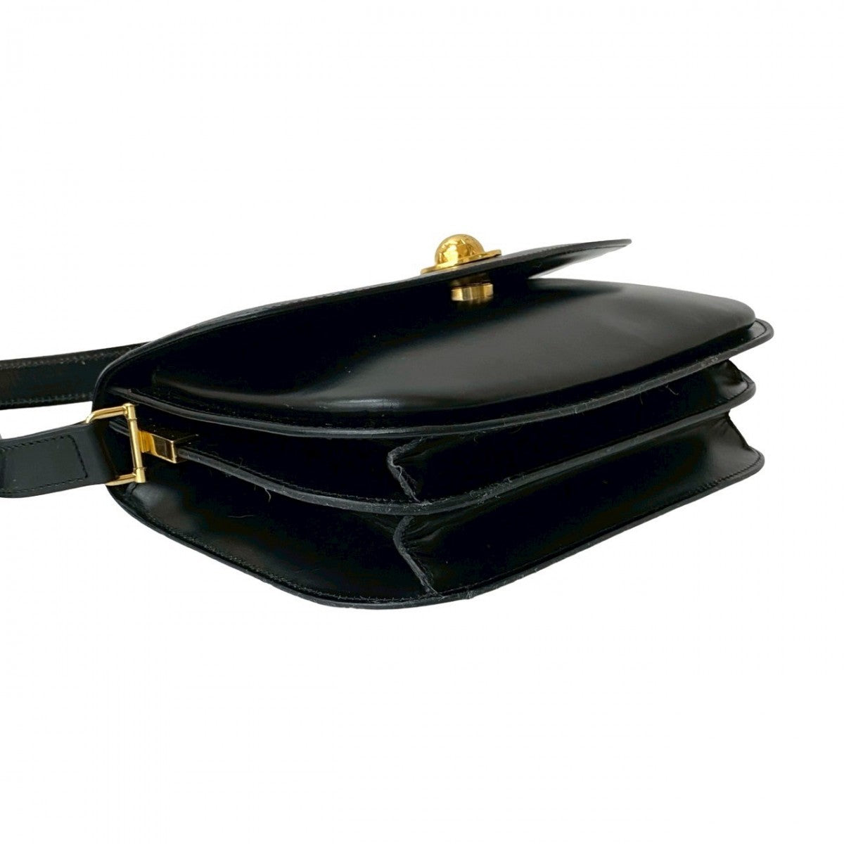 CELINE Shoulder Bag leather black Star Ball logo Metal Women Used Authentic