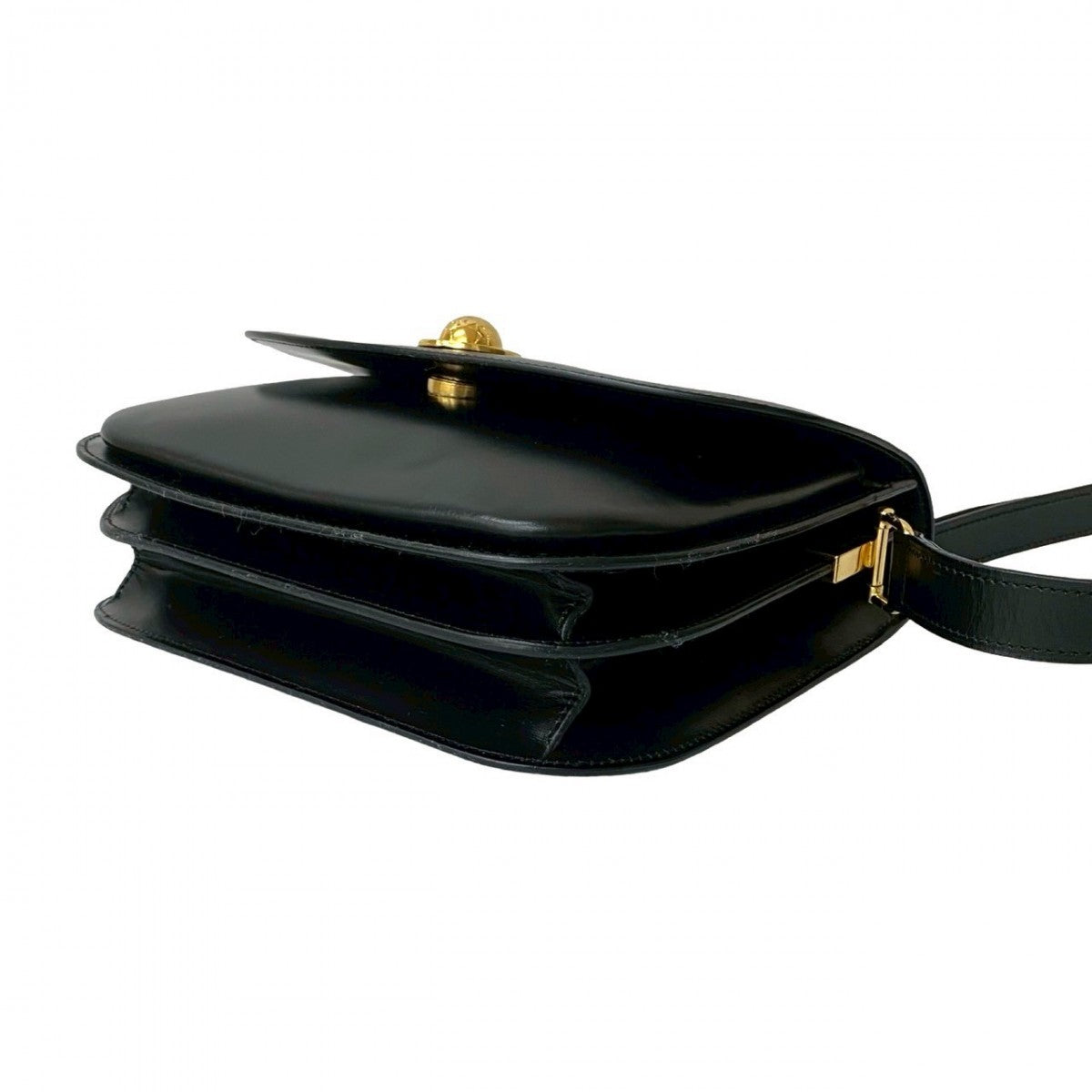CELINE Shoulder Bag leather black Star Ball logo Metal Women Used Authentic
