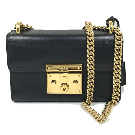 GUCCI Shoulder Bag 409487 leather black Small Padlock Chain Women Used Authentic