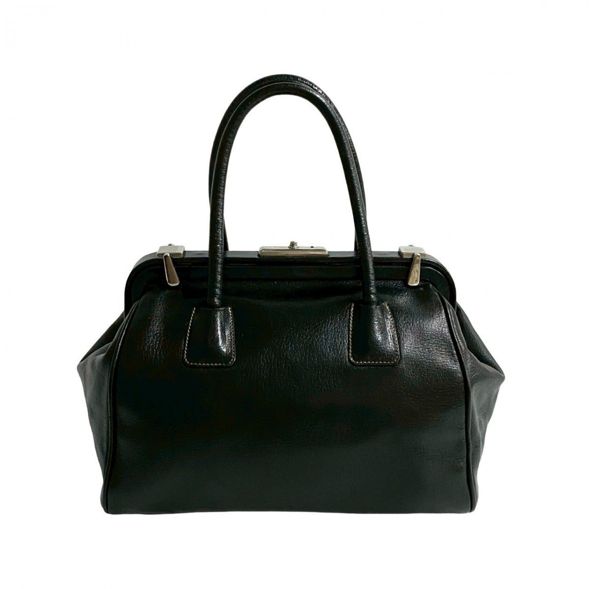 PRADA Handbag leather black PRADA logoMetal Women Used Authentic