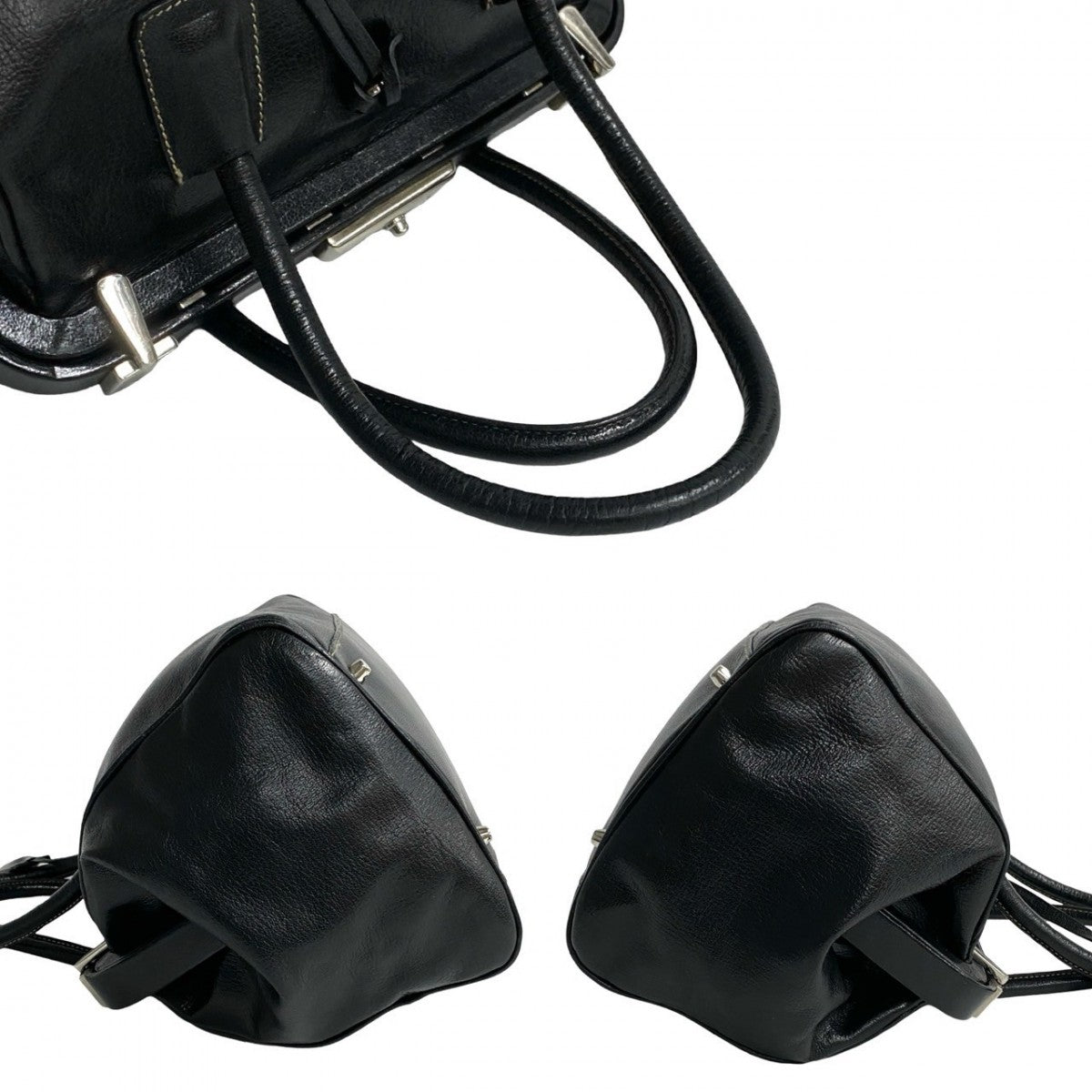 PRADA Handbag leather black PRADA logoMetal Women Used Authentic