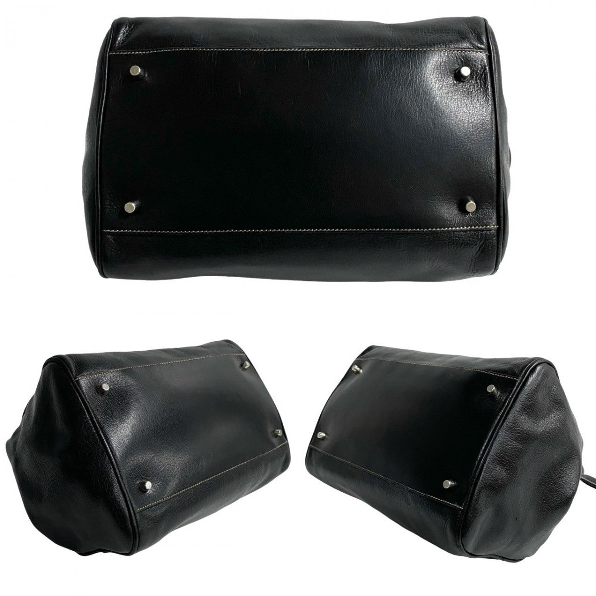 PRADA Handbag leather black PRADA logoMetal Women Used Authentic