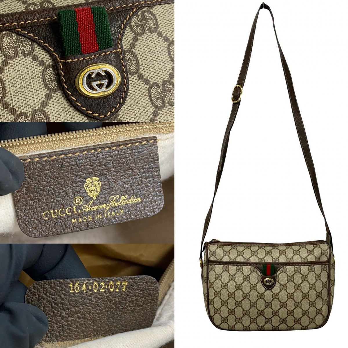 GUCCI Shoulder Bag leather Brown GG logo Metal Sherry line Women Used Authentic