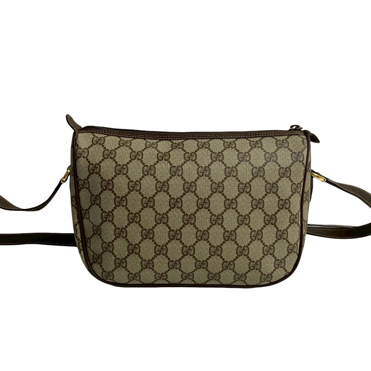 GUCCI Shoulder Bag leather Brown GG logo Metal Sherry line Women Used Authentic