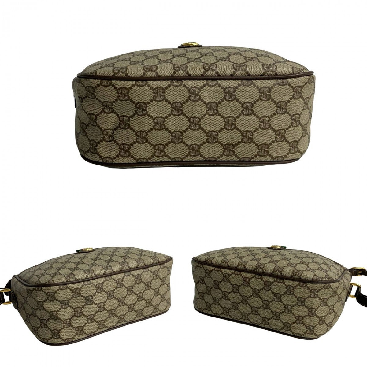 GUCCI Shoulder Bag leather Brown GG logo Metal Sherry line Women Used Authentic