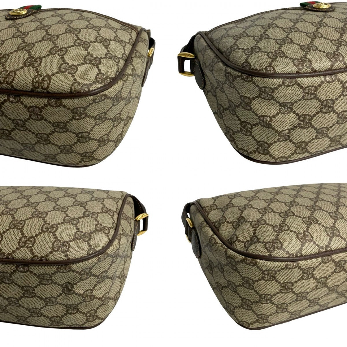 GUCCI Shoulder Bag leather Brown GG logo Metal Sherry line Women Used Authentic