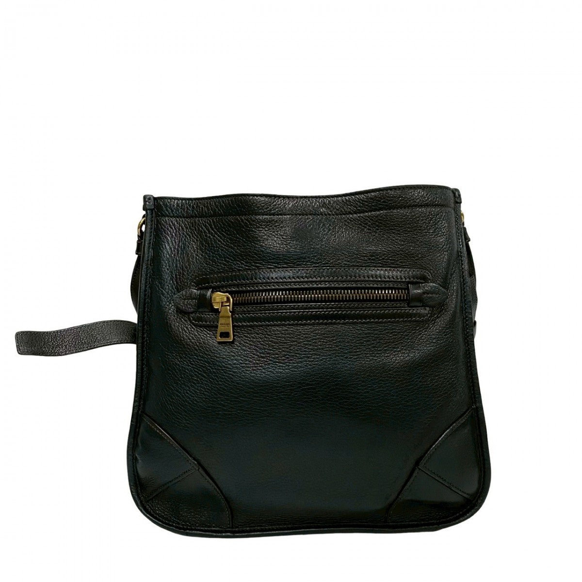 PRADA Shoulder Bag leather black Triangle Logo Metal mens Used Authentic