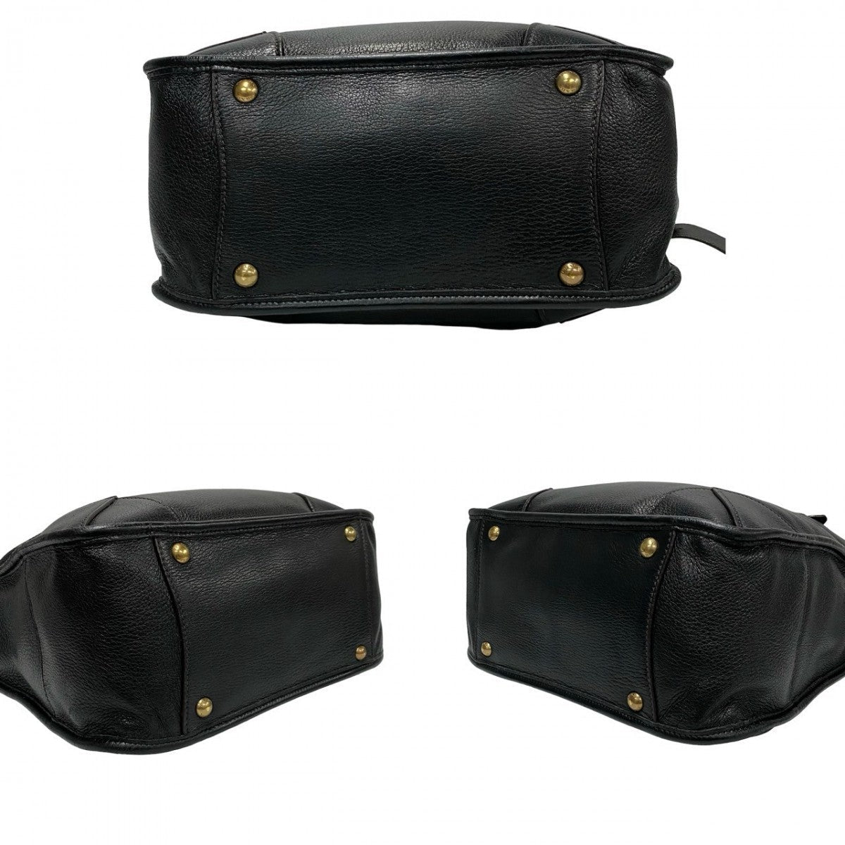 PRADA Shoulder Bag leather black Triangle Logo Metal mens Used Authentic