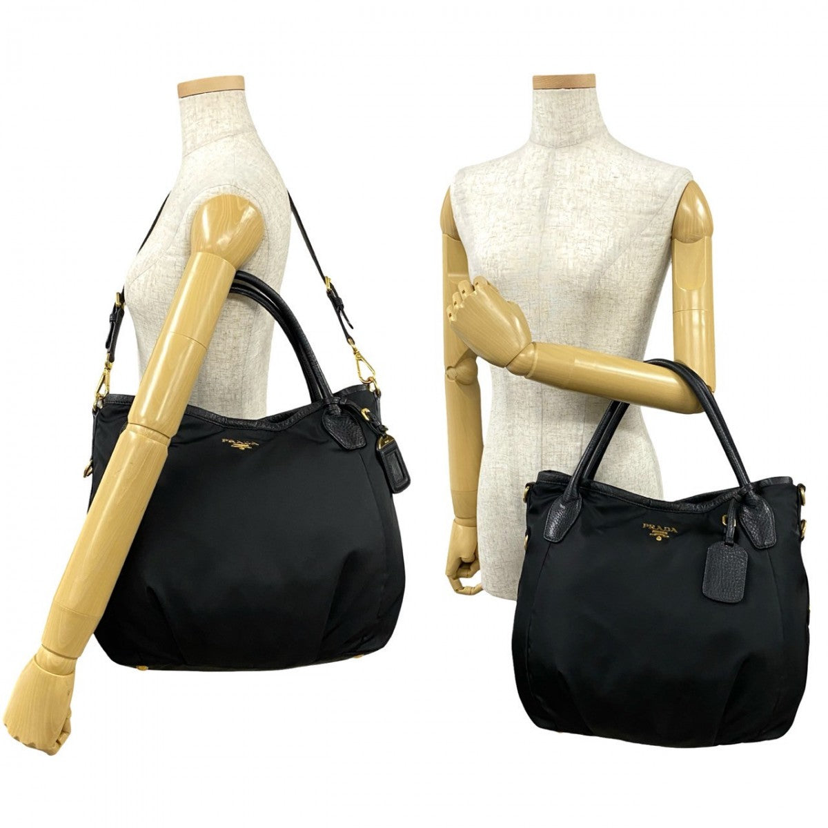 PRADA Tote Bag Nylon, Leather black PRADA logoMetal Women Used Authentic