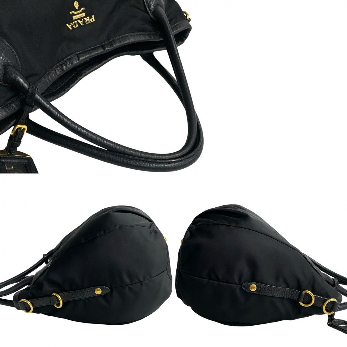 PRADA Tote Bag Nylon, Leather black PRADA logoMetal Women Used Authentic