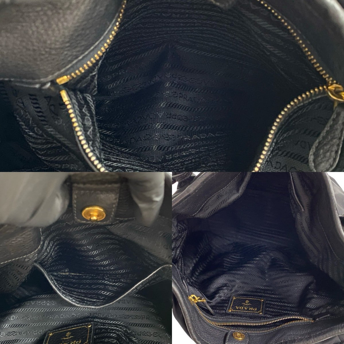 PRADA Tote Bag Nylon, Leather black PRADA logoMetal Women Used Authentic