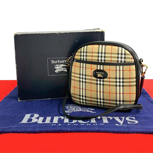 BURBERRY Shoulder Bag Canvas, Leather beige Nova Check Shadow Horse logo Women Used Authentic