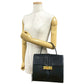 CELINE Handbag leather black logo ribbon Metal Women Used Authentic