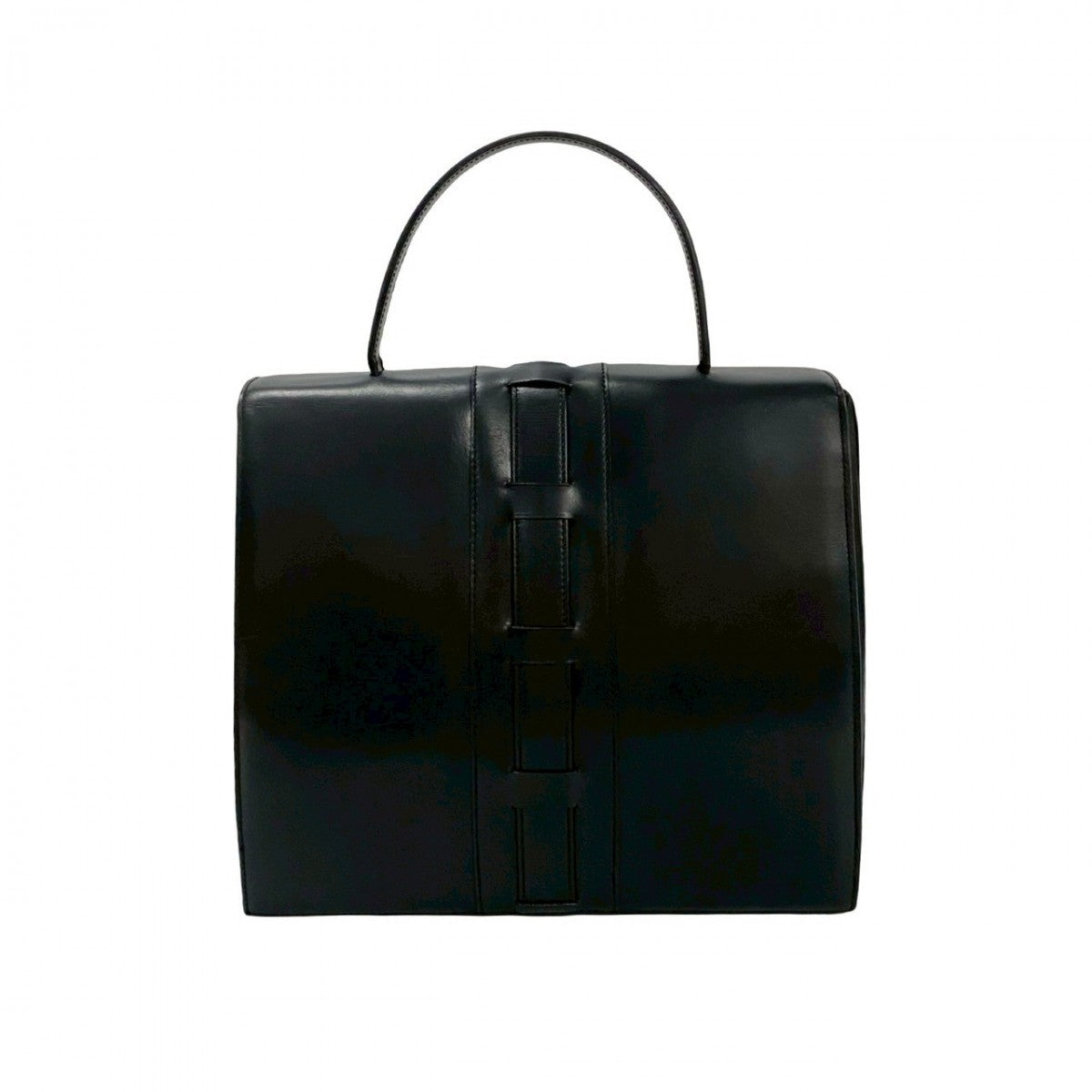 CELINE Handbag leather black logo ribbon Metal Women Used Authentic
