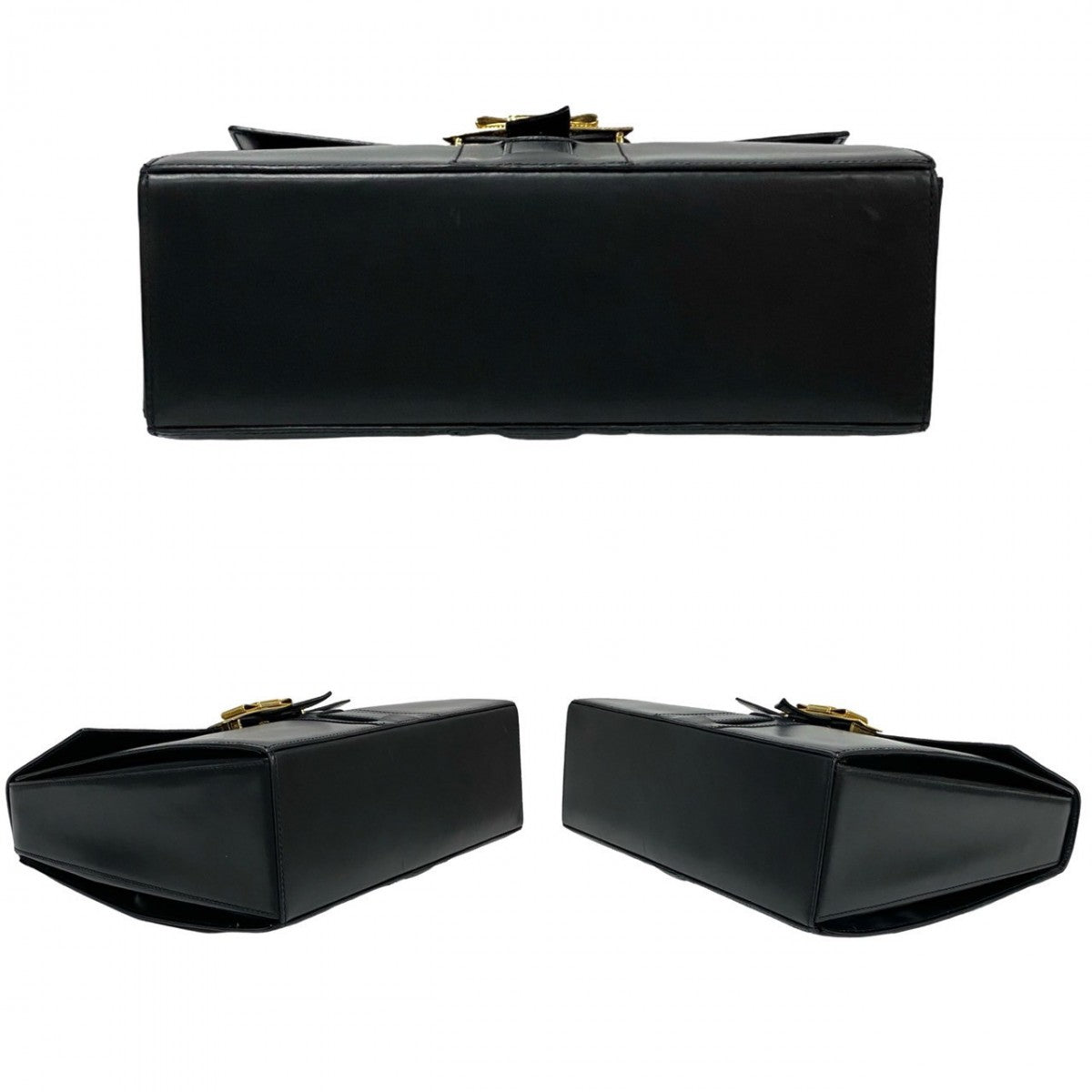 CELINE Handbag leather black logo ribbon Metal Women Used Authentic