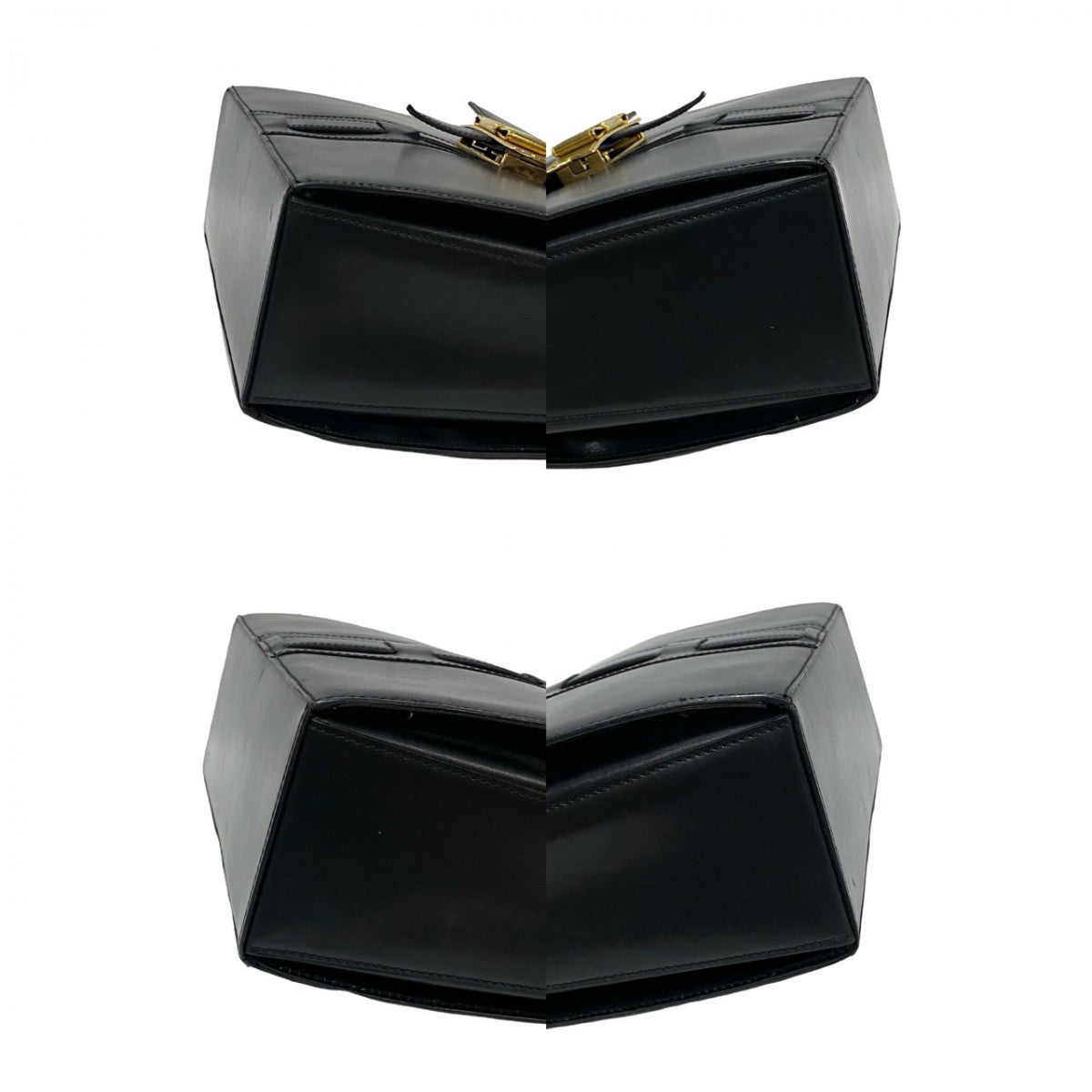 CELINE Handbag leather black logo ribbon Metal Women Used Authentic