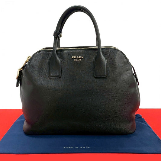 PRADA Handbag leather black PRADA logoMetal Women Used Authentic