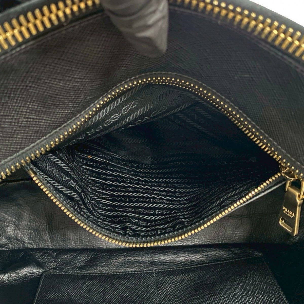 PRADA Handbag leather black PRADA logoMetal Women Used Authentic