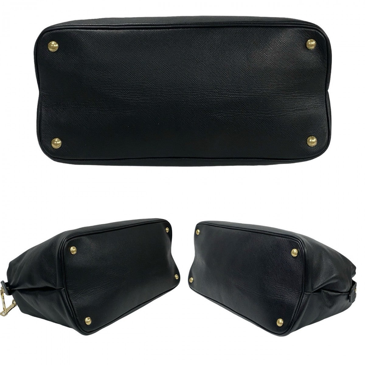 PRADA Handbag leather black PRADA logoMetal Women Used Authentic