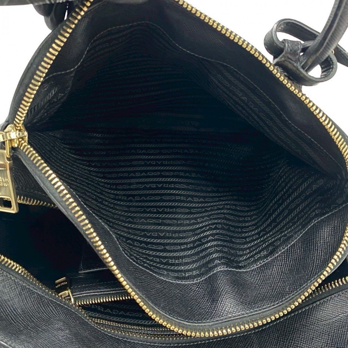 PRADA Handbag leather black PRADA logoMetal Women Used Authentic