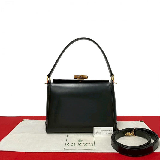 GUCCI Shoulder Bag leather black Bamboo Women Used Authentic