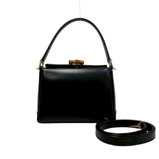 GUCCI Shoulder Bag leather black Bamboo Women Used Authentic