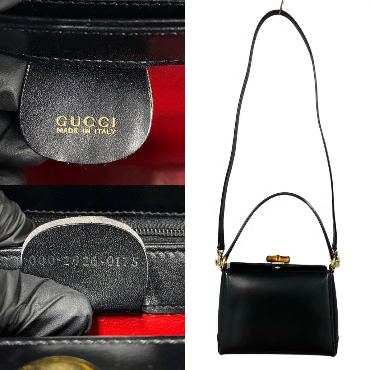 GUCCI Shoulder Bag leather black Bamboo Women Used Authentic