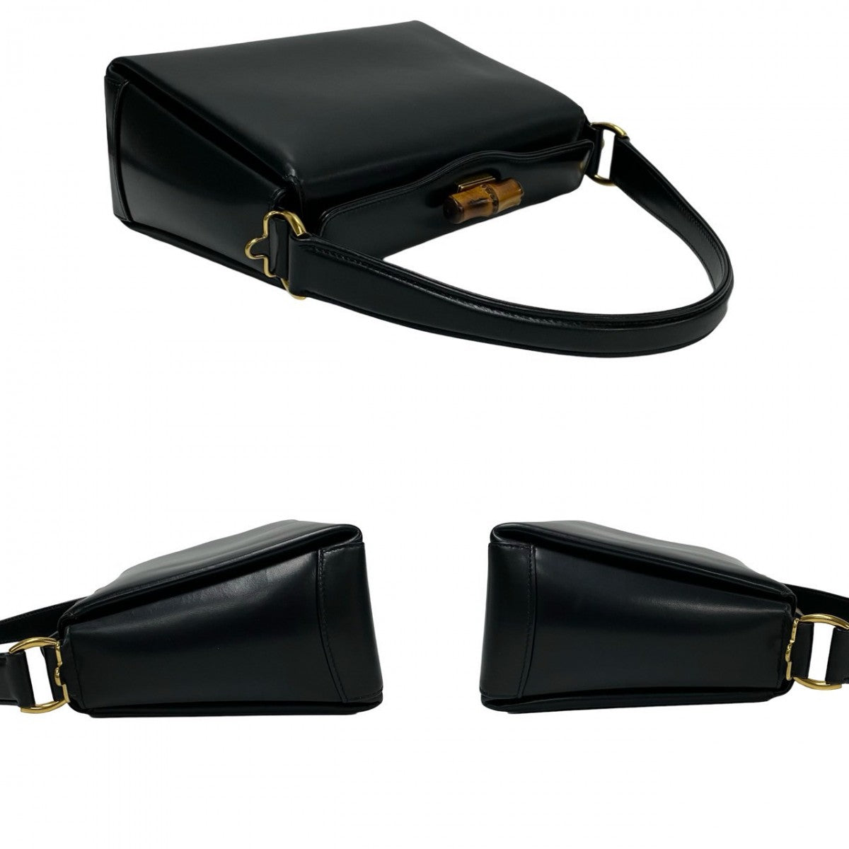 GUCCI Shoulder Bag leather black Bamboo Women Used Authentic