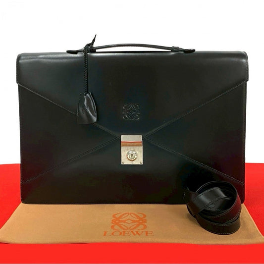 LOEWE Shoulder Bag leather black Anagram logo mens Used Authentic
