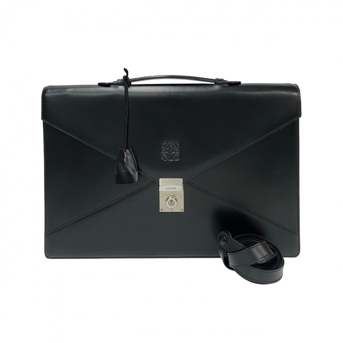LOEWE Shoulder Bag leather black Anagram logo mens Used Authentic