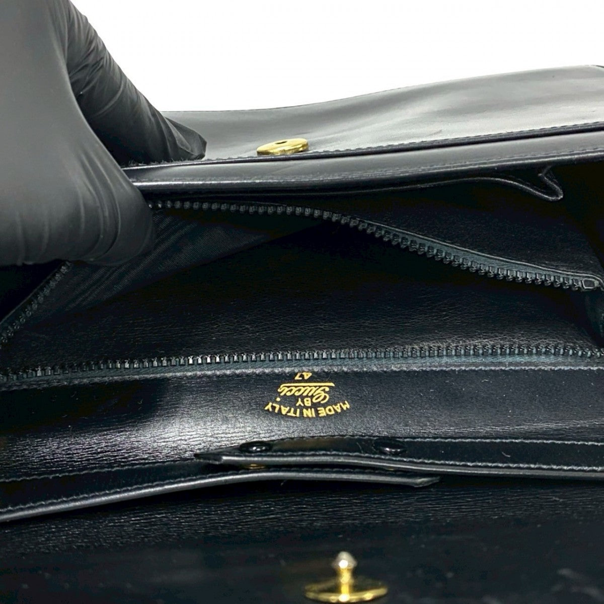 GUCCI Shoulder Bag leather black GG logoMetal Women Used Authentic