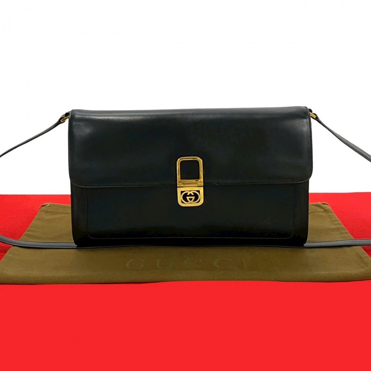 GUCCI Shoulder Bag leather black GG logoMetal Women Used Authentic