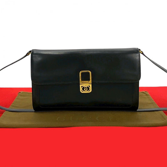 GUCCI Shoulder Bag leather black GG logoMetal Women Used Authentic