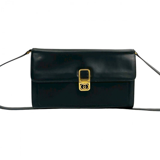GUCCI Shoulder Bag leather black GG logoMetal Women Used Authentic