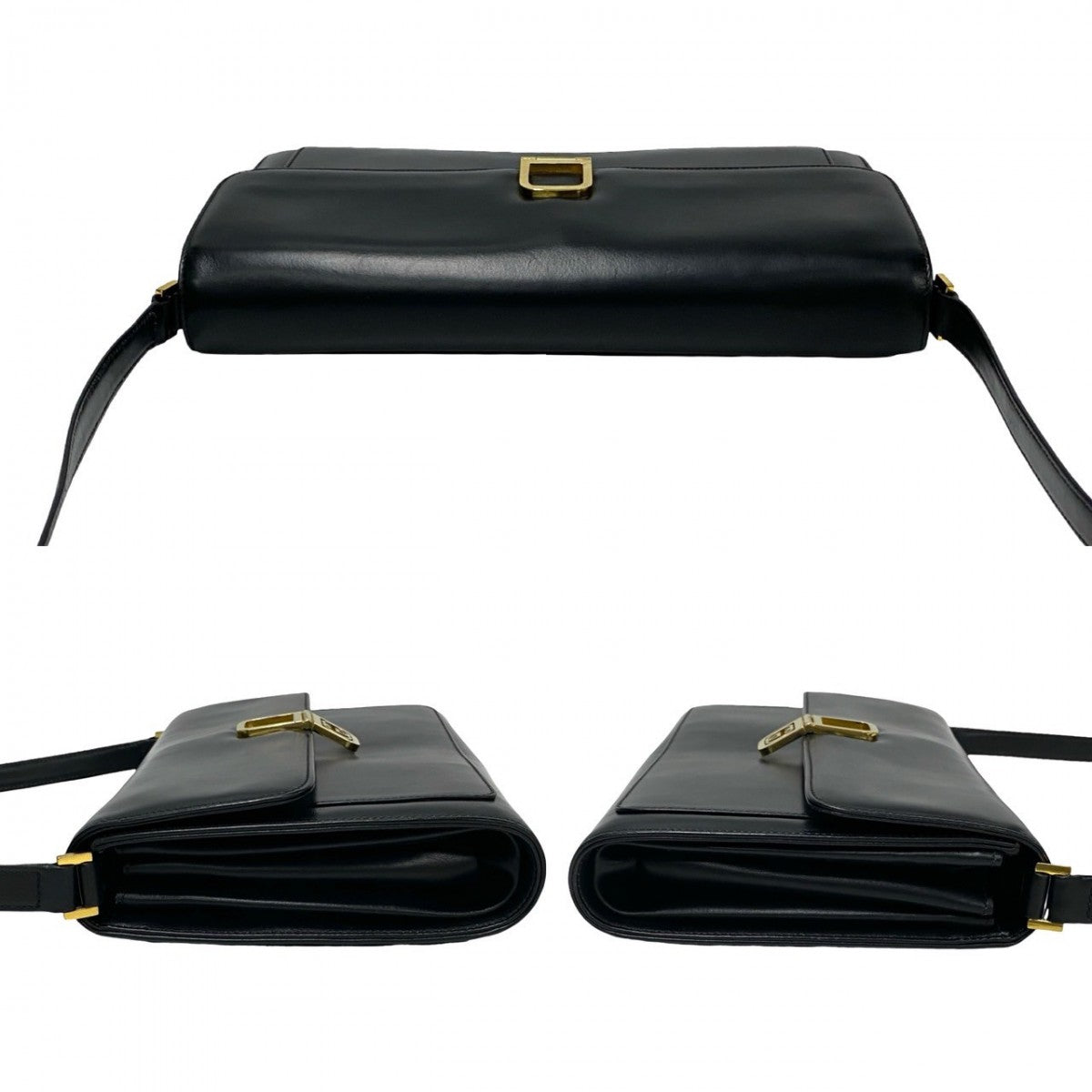 GUCCI Shoulder Bag leather black GG logoMetal Women Used Authentic