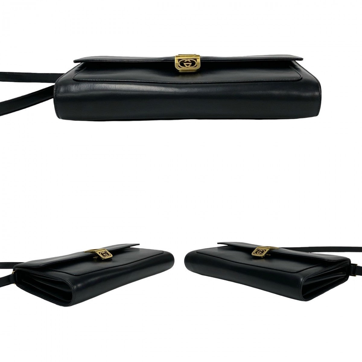 GUCCI Shoulder Bag leather black GG logoMetal Women Used Authentic