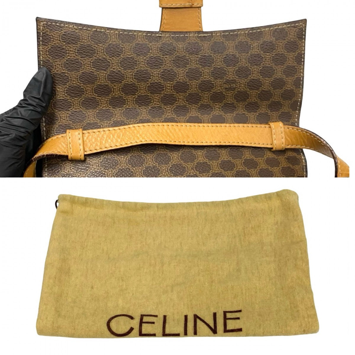 CELINE Shoulder Bag Leather, PVC Brown Macadam Blason Triomphe Pattern Medal Coin Motif Metal Women Used Authentic