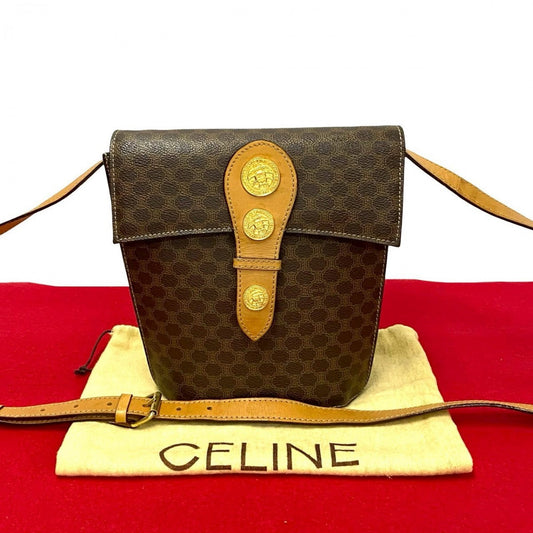 CELINE Shoulder Bag Leather, PVC Brown Macadam Blason Triomphe Pattern Medal Coin Motif Metal Women Used Authentic
